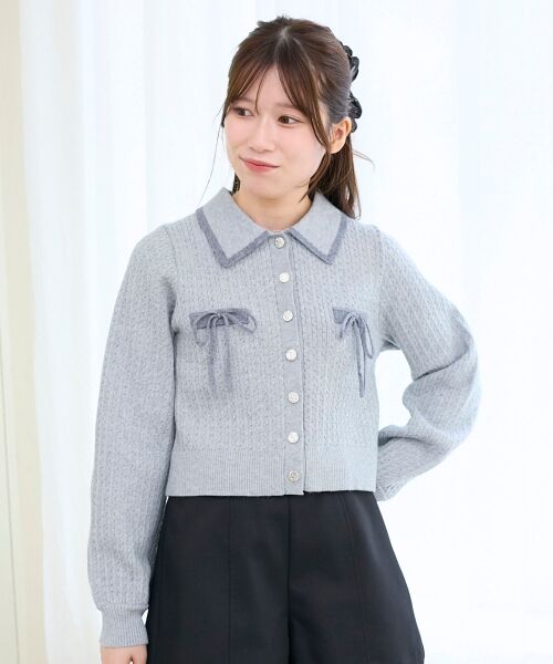 MAJESTIC LEGON / マジェスティックレゴン カーディガン・ボレロ | ◎バイカラーリボンケーブルニットカーデ | 詳細30