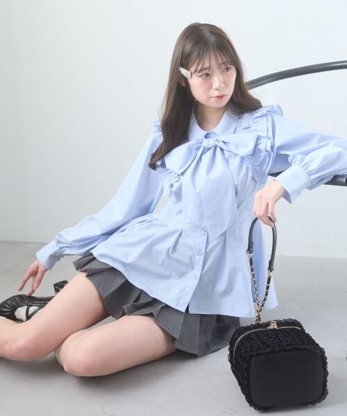 MAJESTIC LEGON / マジェスティックレゴン シャツ・ブラウス | ショルダーフリルボウタイブラウス | 詳細1