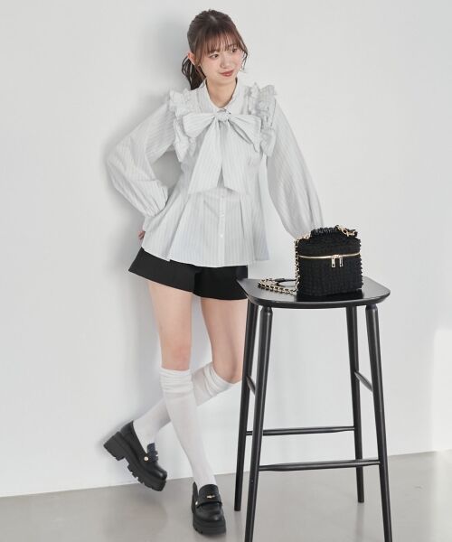 MAJESTIC LEGON / マジェスティックレゴン シャツ・ブラウス | ショルダーフリルボウタイブラウス | 詳細3