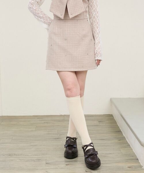 MAJESTIC LEGON / マジェスティックレゴン ミニ・ひざ丈スカート | ビジュー付き台形ミニスカパン | 詳細12