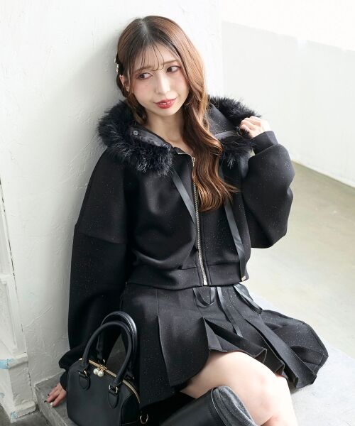 MAJESTIC LEGON / マジェスティックレゴン ミニ・ひざ丈スカート | プリーツラメミニスカパン（ブラック）