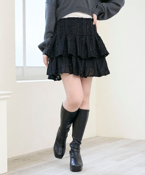MAJESTIC LEGON / マジェスティックレゴン ミニ・ひざ丈スカート | キラふわシアーミニスカパン（ブラック）