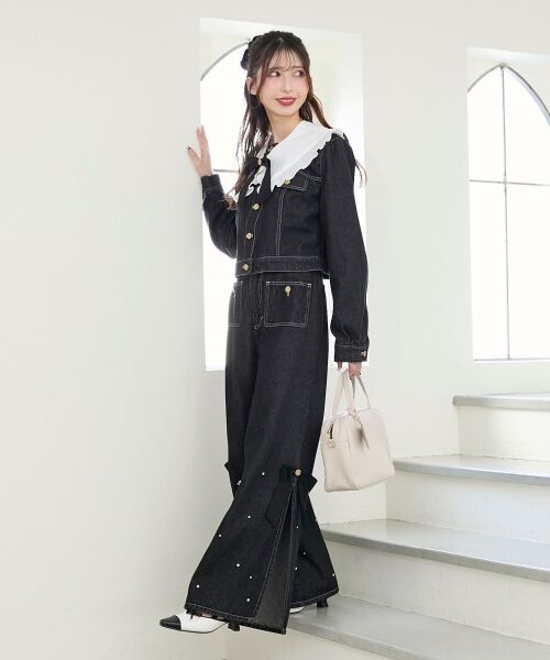 MAJESTIC LEGON / マジェスティックレゴン デニムパンツ | サイドリボンビジューデニムパンツ（ブラック）