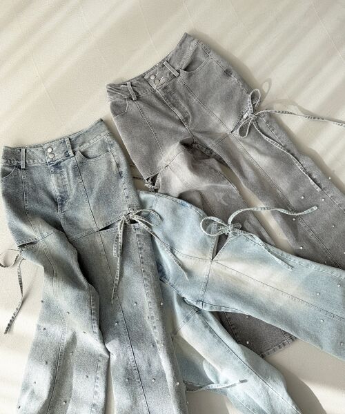 MAJESTIC LEGON / マジェスティックレゴン デニムパンツ | スリットビジューフレアデニムパンツ | 詳細1