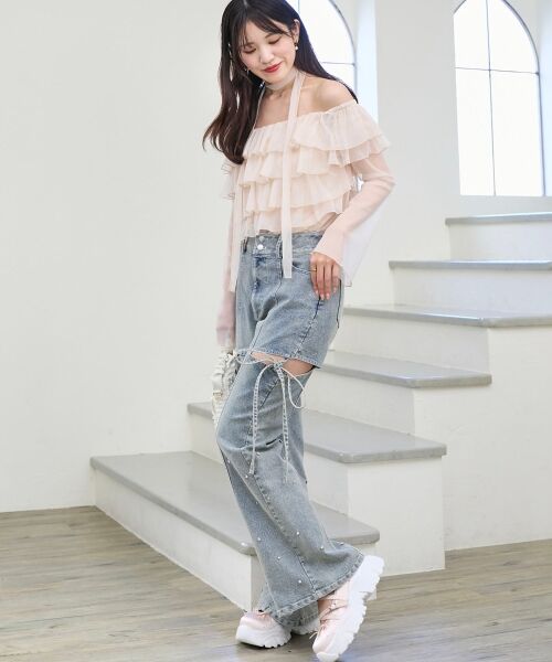 MAJESTIC LEGON / マジェスティックレゴン デニムパンツ | スリットビジューフレアデニムパンツ | 詳細10