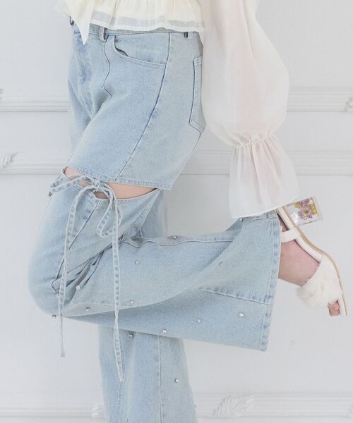 MAJESTIC LEGON / マジェスティックレゴン デニムパンツ | スリットビジューフレアデニムパンツ | 詳細12