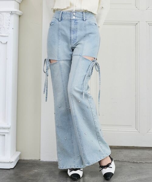 MAJESTIC LEGON / マジェスティックレゴン デニムパンツ | スリットビジューフレアデニムパンツ | 詳細16
