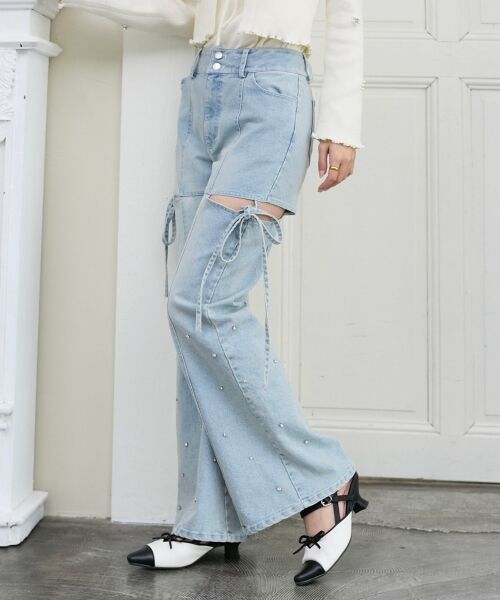 MAJESTIC LEGON / マジェスティックレゴン デニムパンツ | スリットビジューフレアデニムパンツ | 詳細17