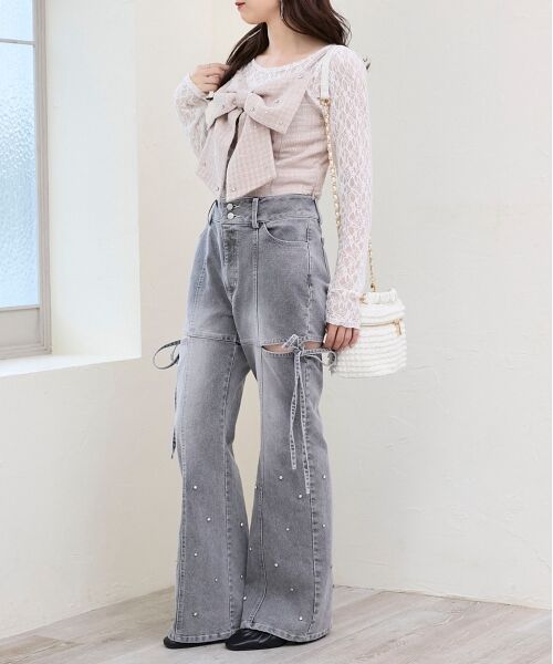 MAJESTIC LEGON / マジェスティックレゴン デニムパンツ | スリットビジューフレアデニムパンツ | 詳細23