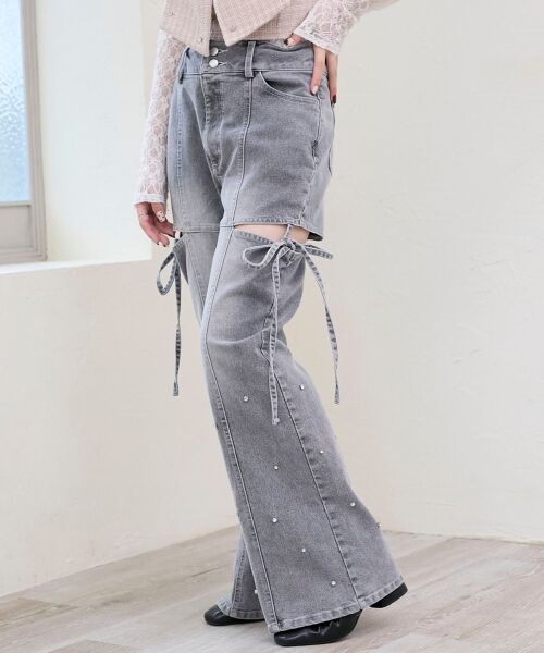 MAJESTIC LEGON / マジェスティックレゴン デニムパンツ | スリットビジューフレアデニムパンツ | 詳細26