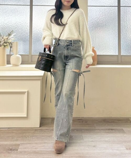 MAJESTIC LEGON / マジェスティックレゴン デニムパンツ | スリットビジューフレアデニムパンツ | 詳細29