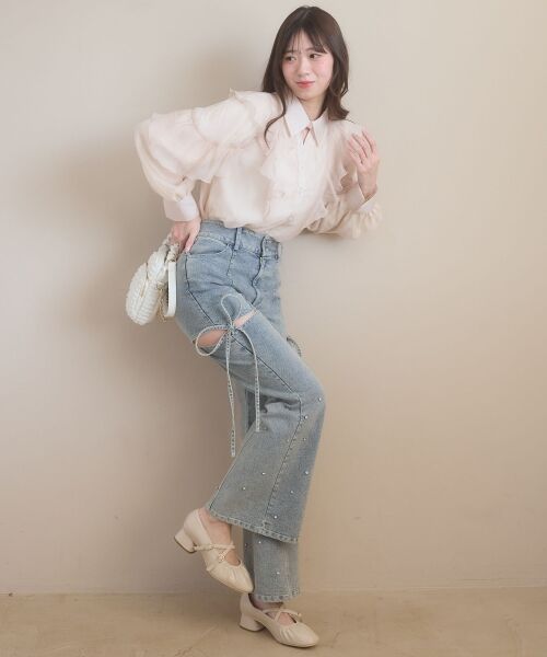 MAJESTIC LEGON / マジェスティックレゴン デニムパンツ | スリットビジューフレアデニムパンツ | 詳細3