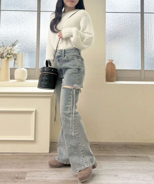 MAJESTIC LEGON / マジェスティックレゴン デニムパンツ | スリットビジューフレアデニムパンツ | 詳細30