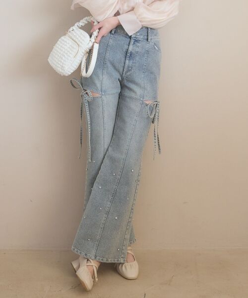 MAJESTIC LEGON / マジェスティックレゴン デニムパンツ | スリットビジューフレアデニムパンツ | 詳細4