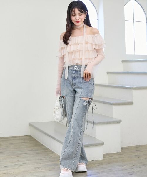 MAJESTIC LEGON / マジェスティックレゴン デニムパンツ | スリットビジューフレアデニムパンツ | 詳細9