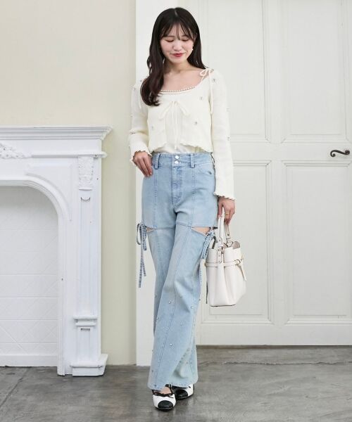 MAJESTIC LEGON / マジェスティックレゴン デニムパンツ | スリットビジューフレアデニムパンツ | 詳細1