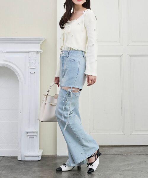 MAJESTIC LEGON / マジェスティックレゴン デニムパンツ | スリットビジューフレアデニムパンツ | 詳細2