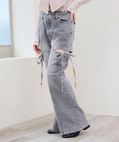 MAJESTIC LEGON / マジェスティックレゴン デニムパンツ | スリットビジューフレアデニムパンツ | 詳細20