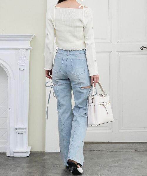 MAJESTIC LEGON / マジェスティックレゴン デニムパンツ | スリットビジューフレアデニムパンツ | 詳細3