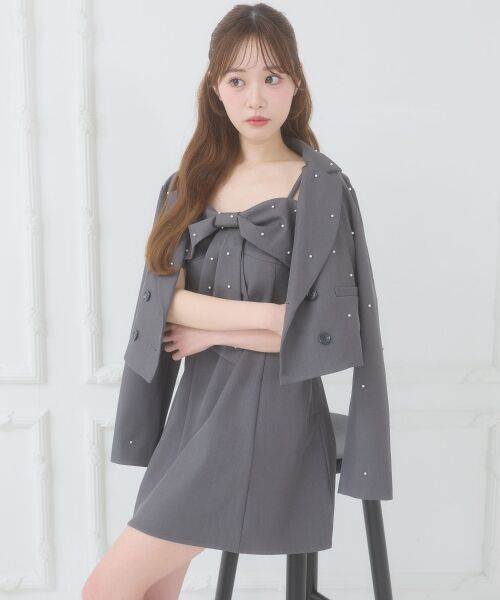 MAJESTIC LEGON / マジェスティックレゴン ミニ丈・ひざ丈ワンピース | キラメキリボンミニキャミワンピ（グレー）
