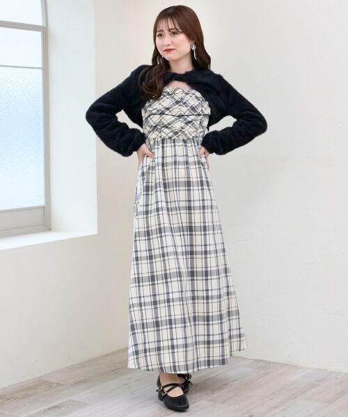 MAJESTIC LEGON / マジェスティックレゴン ミニ丈・ひざ丈ワンピース | シャギーボレロ×キャミワンピセット | 詳細18