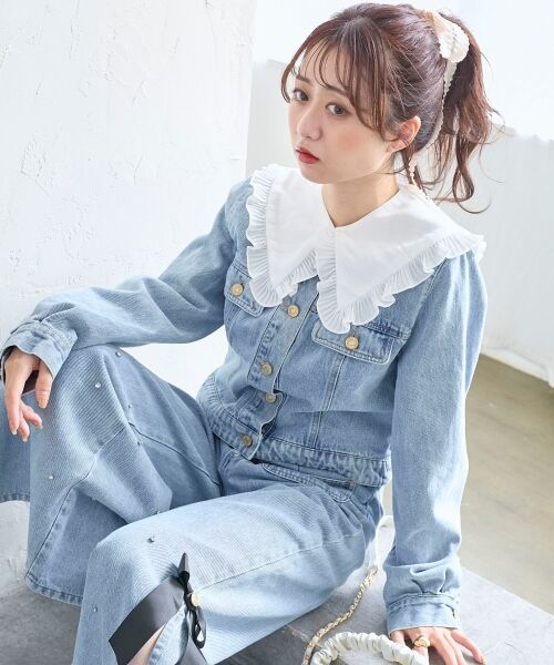 MAJESTIC LEGON / マジェスティックレゴン Gジャン・デニムジャケット | フリルカラー＆ブローチセットGジャン | 詳細1