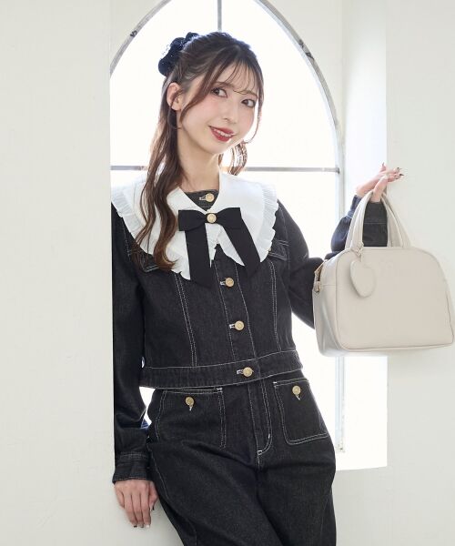 MAJESTIC LEGON / マジェスティックレゴン Gジャン・デニムジャケット | フリルカラー＆ブローチセットGジャン（ブラック）