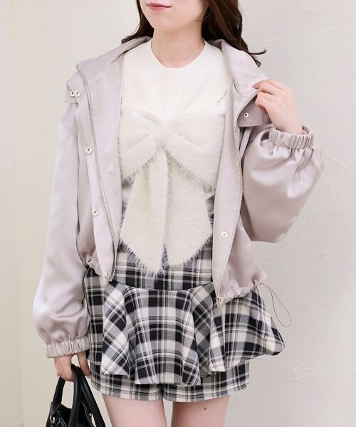 MAJESTIC LEGON / マジェスティックレゴン ブルゾン | サテンショートフードブルゾン（グレージュ）