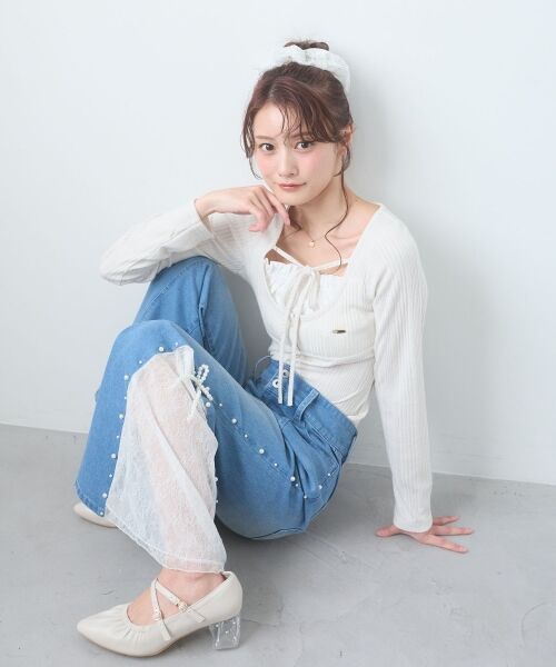 MAJESTIC LEGON / マジェスティックレゴン カットソー | リボンレイヤードライクトップス（アイボリー）