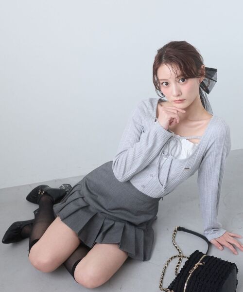 MAJESTIC LEGON / マジェスティックレゴン カットソー | リボンレイヤードライクトップス（グレー）