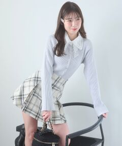 MAJESTIC LEGON / マジェスティックレゴン カーディガン・ボレロ | リボンレース襟ニットカーディガン