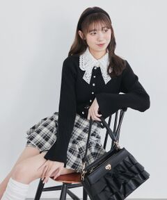 MAJESTIC LEGON / マジェスティックレゴン カーディガン・ボレロ | リボンレース襟ニットカーディガン