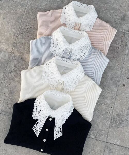 MAJESTIC LEGON / マジェスティックレゴン カーディガン・ボレロ | リボンレース襟ニットカーディガン | 詳細1
