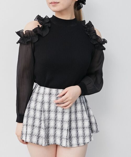 MAJESTIC LEGON / マジェスティックレゴン ニット・セーター | リボンセットシアーフリルニット（ブラック）