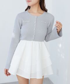 MAJESTIC LEGON / マジェスティックレゴン ミニ丈・ひざ丈ワンピース | ニットドッキングティアードミニワンピ