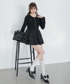 MAJESTIC LEGON / マジェスティックレゴン ミニ丈・ひざ丈ワンピース | ニットドッキングティアードミニワンピ