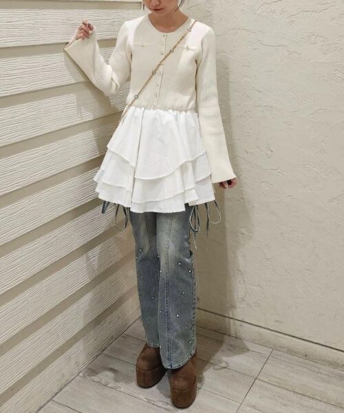 MAJESTIC LEGON / マジェスティックレゴン ミニ丈・ひざ丈ワンピース | ニットドッキングティアードミニワンピ | 詳細11