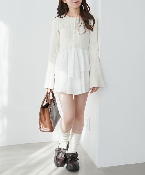 MAJESTIC LEGON / マジェスティックレゴン ミニ丈・ひざ丈ワンピース | ニットドッキングティアードミニワンピ | 詳細12