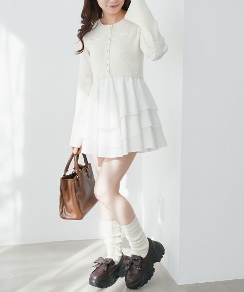 MAJESTIC LEGON / マジェスティックレゴン ミニ丈・ひざ丈ワンピース | ニットドッキングティアードミニワンピ | 詳細13