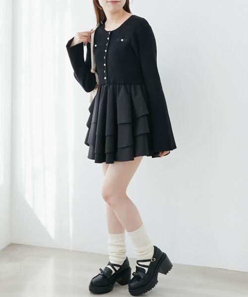 MAJESTIC LEGON / マジェスティックレゴン ミニ丈・ひざ丈ワンピース | ニットドッキングティアードミニワンピ | 詳細5