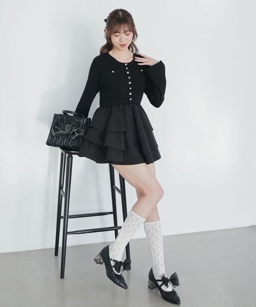 MAJESTIC LEGON / マジェスティックレゴン ミニ丈・ひざ丈ワンピース | ニットドッキングティアードミニワンピ | 詳細1