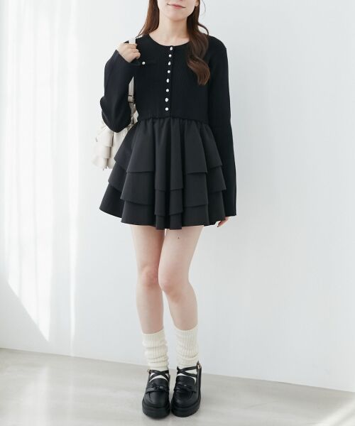 MAJESTIC LEGON / マジェスティックレゴン ミニ丈・ひざ丈ワンピース | ニットドッキングティアードミニワンピ | 詳細4