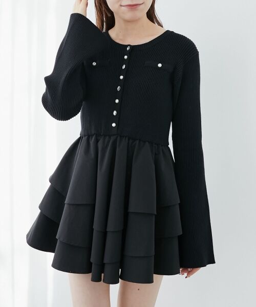 MAJESTIC LEGON / マジェスティックレゴン ミニ丈・ひざ丈ワンピース | ニットドッキングティアードミニワンピ | 詳細7