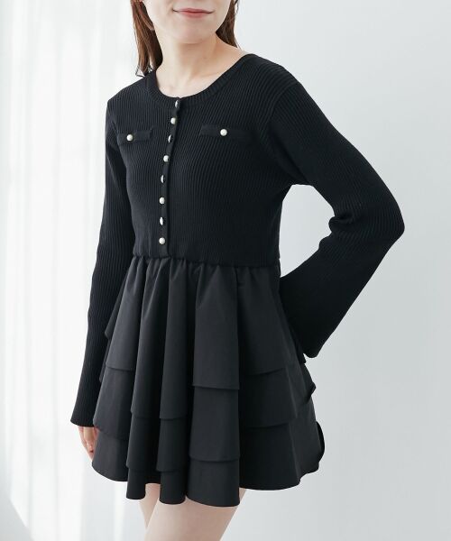 MAJESTIC LEGON / マジェスティックレゴン ミニ丈・ひざ丈ワンピース | ニットドッキングティアードミニワンピ | 詳細8