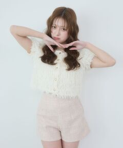 MAJESTIC LEGON / マジェスティックレゴン カーディガン・ボレロ | フワフワフリンジハーフスリーブカーデ