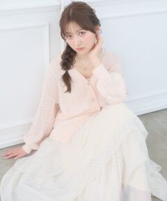 MAJESTIC LEGON / マジェスティックレゴン カーディガン・ボレロ | レースアップスカシ柄ミディカーデ