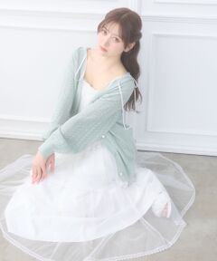 MAJESTIC LEGON / マジェスティックレゴン カーディガン・ボレロ | レースアップスカシ柄ミディカーデ