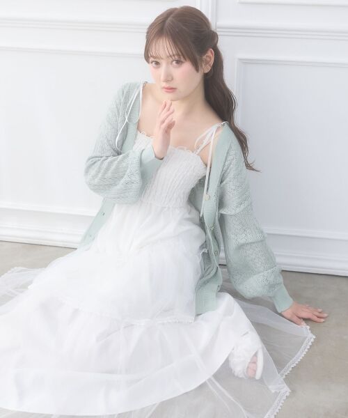 MAJESTIC LEGON / マジェスティックレゴン カーディガン・ボレロ | レースアップスカシ柄ミディカーデ | 詳細13