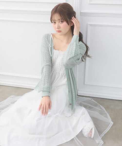 MAJESTIC LEGON / マジェスティックレゴン カーディガン・ボレロ | レースアップスカシ柄ミディカーデ | 詳細14