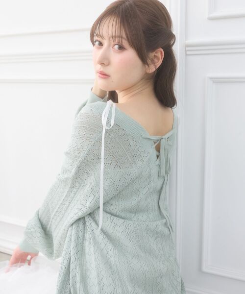 MAJESTIC LEGON / マジェスティックレゴン カーディガン・ボレロ | レースアップスカシ柄ミディカーデ | 詳細15